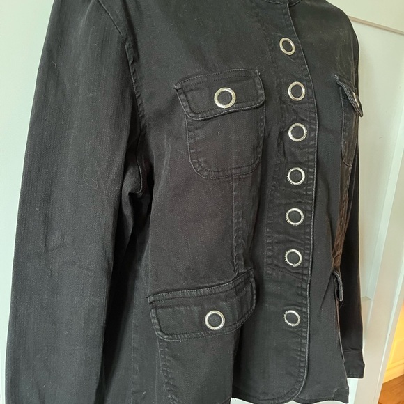 Liz Claiborne Black Utility Jacket big buttons cotton black Jean jacket see belo - Picture 2 of 4